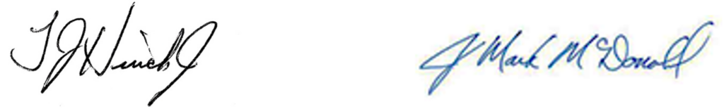 The image features the signatures of J. J. Wendel and J. Mark McDonald, key figures associated with Air Tractor, known for manufacturing agricultural aircraft such as the AT-502 and AT-802.